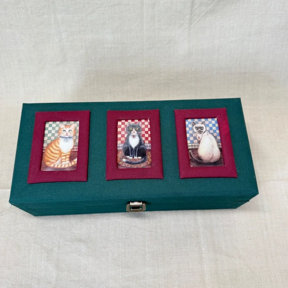 Vintage Cat Stationery Box Letter Writing Set Desk Organizer Correspondence Box